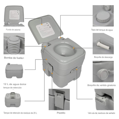 INODORO PORTATÍL TANQUE GRAN CAPACIDAD